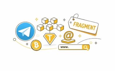 Лого месенджеру Телеграм, біткоїн, ефір та лого Fragment
