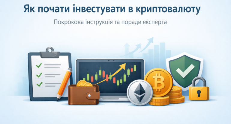 як почати інвестувати в криптовалюту інфографіка з графіком та криптоактивами