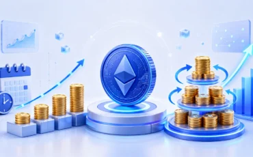 APR і APY у криптовалюті з Ethereum, монетами, графіками прибутковості та зростанням інвестиційного доходу.